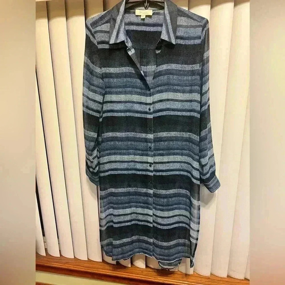 NWOT Two by Vince Camuto Sheer Button Front Shirt Dress Size Medium. - Picture 1 of 12